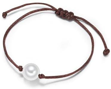 Yokoamii Damen Armband | Textilarmband, Muschelkernperle, ca. 10,0 - 10,5 mm, weiß, rund, Zugverschluss, Textil