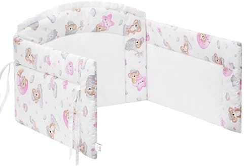 Bettkantenschutz für Kinderbetten 38 x 200 cm - Schutz für Bettrahmen Baby Bett - Atmungsaktive Polsterung, Rausfallschutz für Babybett - Umrandung Babybett – Muster Der schlafende Bär