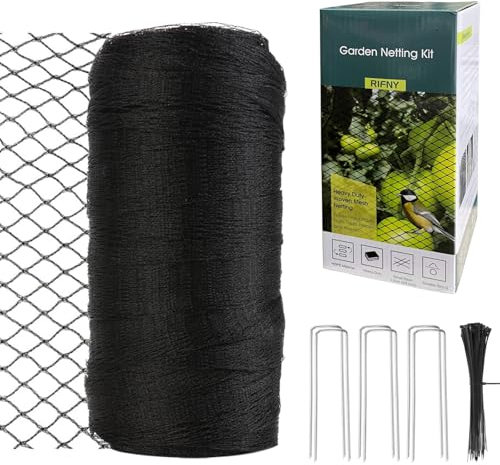 Garden Netting, RIFNY 2×20m Bird Netting for Garden Outdoor Patio Plants, Heavy Duty Moven Mesh with Ties and Staples Protected Fruit Trees Blueberry from Chickens Pond Leaf