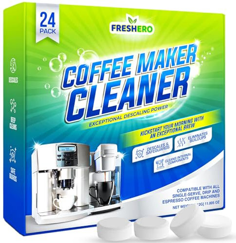 Freshero Coffee Machine Cleaner & Descaler Tablets – 24 Count, Compatible With Keurig, Breville, Ninja, Delonghi, Miele & Espresso Machines, Universal Cleaning Tabs for Coffee Maker Pots (24.0)