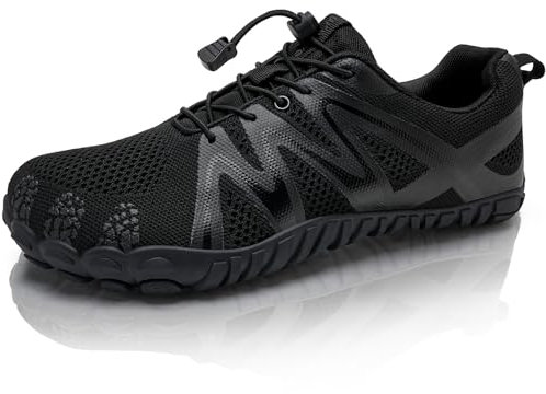 IceUnicorn Barfußschuhe Herren Damen Breite Traillaufschuhe Zehenschuhe Traillaufschuhe Unisex(Welle Schwarz,42EU)