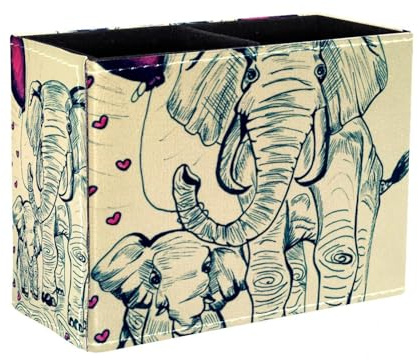 Eslifey Pen Holder Square Pencil Holder for Desk, Elephants Print Pen Pot Pen Cup Makeup Brushes Holder Stand Display Desk Stationery Organiser for Home Office School
