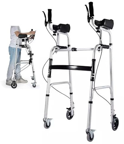 Klappbarer Gehwagen mit Unterarmstütze, Ledersitz und Bremsen, robuster, höhenverstellbarer Gehwagen für Erwachsene/Senioren