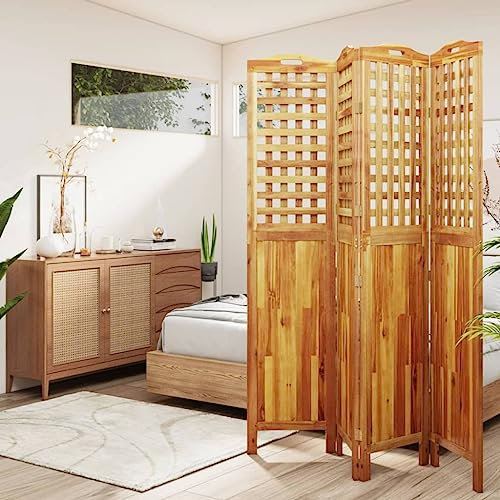 Paravent à 4 panneaux en bois d'acacia massif 162 x 2 x 180 cm
