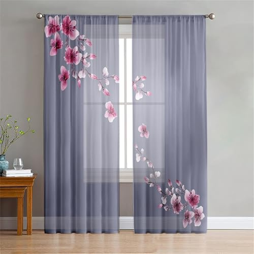 Surwin 2 Stück Gardinen, Einfacher Japanischer Stil Vorhänge, Modern Transparent Vorhang Wohnzimmer Polyester Scheibengardinen Curtains für Küche Wohnzimmer Schlafzimmer (Grau,140x244cm)