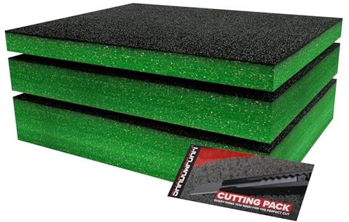 Shadow Foam Small Pack, 3-teilig – Schaumstoffeinlagen zur Werkzeugorganisation – 40 × 32 cm DIY Schaumstoffplatten zum - für Werkzeugkästen – Grün Mischpaket (30, 50 und 70 mm Stärke)