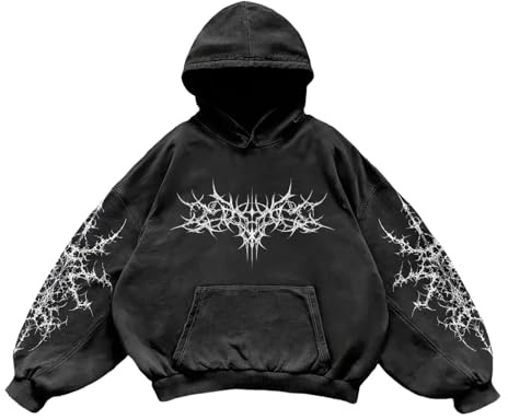 Sweatshirt Herren Damen Y2K Vintage Print Casual Hoodie College Style Gothic Langarm Hoodie Lose Street Retro Paar Sweatshirt Halloween Outfit Fashion Bequeme Mantel Regular Oberteile