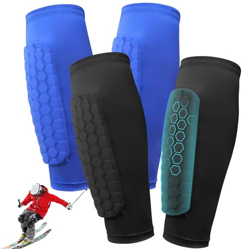 2 Paar Schienbeinschoner Kampfsport Ski Guards Socks MTB Muay Thai Skisocken mit Schienbeinschutz Shin Pad Sleeves Skiguard Kickboxen Kickbox Guard Kinder 5 6-13 Jahre Fußballschoner