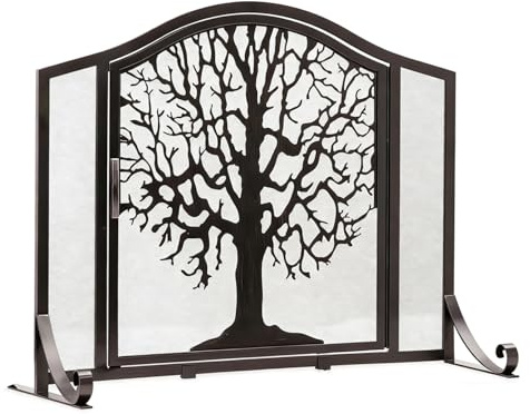 HJYXXSR Metal Fire Guard Tree Shaped with Hinged Doors, Rustic Decorative Fireplace Screen, Free Standing Cover for Home and Cabin