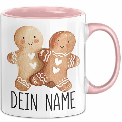Weihnachten Tasse mit Namen – Personalisierte Tasse Lebkuchen Geschenkidee Namentasse Geschenk (Rosa)