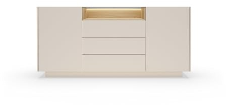 Masseno Kommode Porta 176,4 cm Sideboard mit 3 Schubladen und 2 Türen für Wohnzimmer Schlafzimmer Modern 176,4x39,5x83 cm Beige/Eichefarben