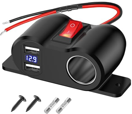 Suevut presa accendisigari da 12 V, 120 W, con QC3.0 USB-A, con voltmetro LED e interruttore, splitter per caricabatteria auto a doppia USB-A per auto, camper, barca da 12 V/24 V