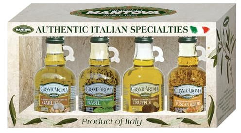 Mantova Grand’Aroma Flavored Extra Virgin Olive Oils, Variety Gift Set, made in Italy, cold-pressed, 100% natural, heart-healthy, for grilling, barbequing, smoking, and cooking, 8.5 oz
