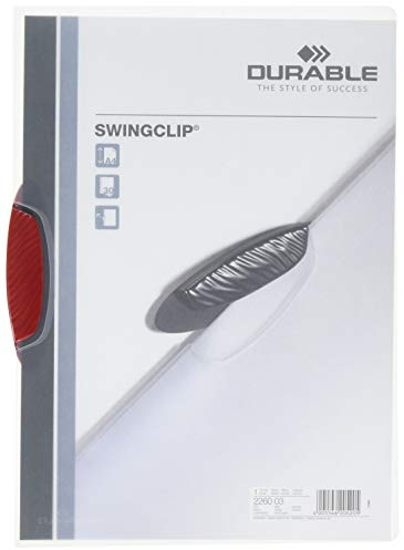 DURABLE 2260/32 Hunke & Jochheim Klemm-Mappe SWINGCLIP®, PP, 1-30 A4 Blatt, rote Klemme, Mappe transparent