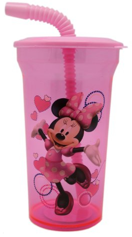 Tasse Minnie Mouse rose avec paille et couvercle – Gobelet Disney avec couvercle