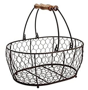 T&G 23006 Provence Wireware Medium Oval Basket with Aged Wooden Handles, Rustic Brown, 29.5 x 21.5 x 12.7 cm