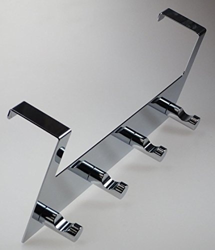 4 Hook Over Door Hanging Rail - Chrome Plated ; for Thin and Wide Doors