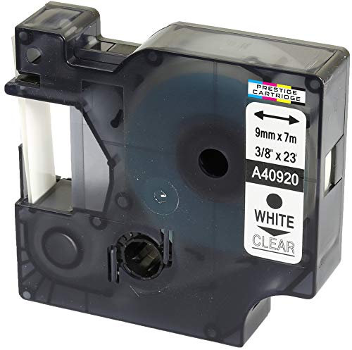 Kassette 40920 weiß auf transparent 9mm x 7m Schriftband kompatibel für LabelManager LM 100 150 160 200 210D 260 280 300 350 350D 360D 400 420P 450 500TS PC PC2 PnP LabelWriter LW 400 450 Duo