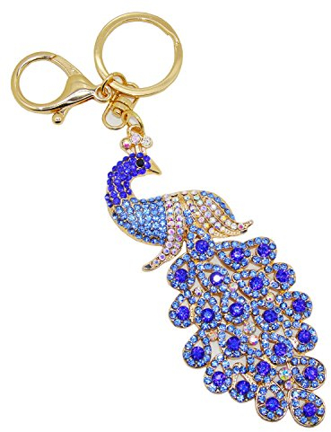 Schlüsselanhänger mit Pfauenmotiv, aus Metall, glitzernde Kristalle, Strass, Legierung, Schlüsselanhänger für Handtaschen, seeblau, Einheitsgröße, Kette, Charm, Strass