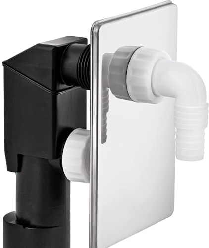 655850 Schläfer | Sifón empotrable para lavadora, pipeta de PVC Ø 40/50 mm, con placa de cobertura cromada, compatible con lavavajillas, conector de manguera con casquillo de 19-53 mm
