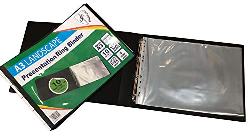 1 x A3 Black Flexi Cover Ringbinder Landscape Display Portfolio Presentation Book