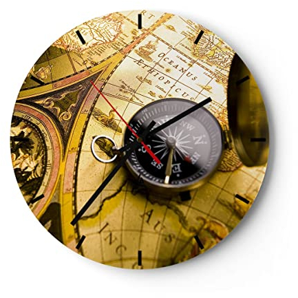 Modern Wanduhr Abstrakt kommunikation kompass erde 40x40cm Rund Groß Wand Uhr Glas Analog Zimmeruhren Küche Büro Wohnzimmer Glasuhr Wall Clock Dekoration Design Wanddekoration Küchenuhr C3AR40x40-2129
