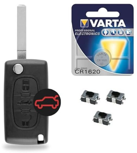 Boitier de Télécommande Plip Clef Auto Compatible Peugeot 207 307 407 308 607 Partner Expert Bipper ✚ 1 Pile CR1620 VARTA - Kit iRace Keys®