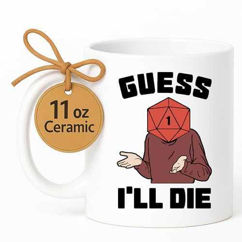 LookHUMAN Tasse à café en céramique blanche Guess I'll Die d20 325 ml