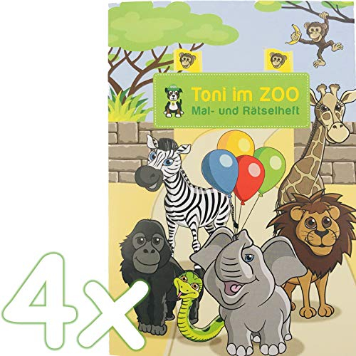 4 Mal- und Rätselhefte * Zoo & ZOOTIERE * mit 12 Seiten in DIN A6 | Mitgebsel für Kindergeburtstag und Mottoparty | Kinder