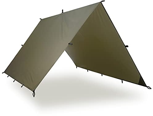 AquaQuest Guide wasserdichte Campingplane - Ultraleichter Biwak-Unterschlupf oder Regenschutz - Wandern, Hängematte & Überleben, 3 x 3 m Olivgrün