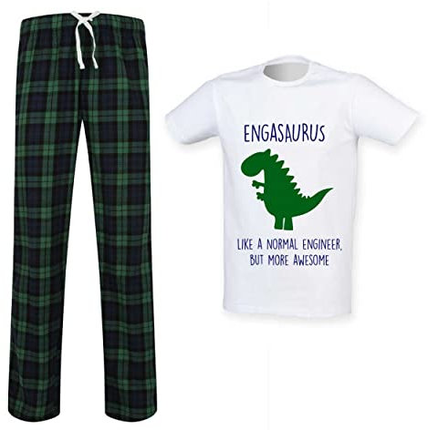 60 Second Makeover Limited Mens Engineer Dinosaur Tartan Trouser Mens Pyjamas Set Family Matching Pyjamas For Men Engineering GIfts Engineer Gifts Family Green - L