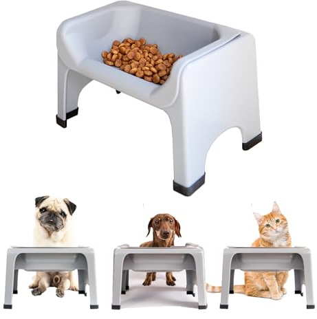 Fluff Trough Elevated Dog Bowl for Food | 5inch Tall Cat & Dog Feeding Station | Vet Approved Non-Toxic Silicone Feeder Bowl Insert | Raised Bowl for Medium and Small Dog/Pet with Flat Face (Gray)
