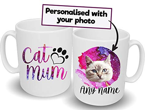 Spoilt Rotten Pets Pink Watersplash Design Cat Mum Personalised Photo Mug with Any Name Pet Lovers Custom Name Mug, Mummy, Mom,