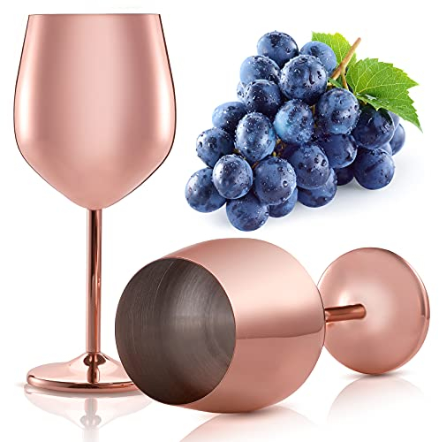 DEAYOU Weinglas aus Edelstahl, 480 ml, unzerbrechliche Weingläser mit Stiel, rotgoldenes Metall, Weinkelch für Champagner, drinnen und draußen, Party, 2 Stück