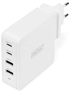 DIGITUS Universal GaN Ladegerät 100 W – 2-Port USB-C – 2-Port USB-A – Schnellladegerät Power Delivery (PD 3.0) – Für iPhone, iPad, Samsung Galaxy, Pixel, Xiaomi, Motorola, Huawei – Weiß