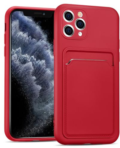 CoolGadget Card Case für iPhone 11 Pro, TPU Schutzhülle mit Kartenfach und erhöhtem Kantenschutz, Rot