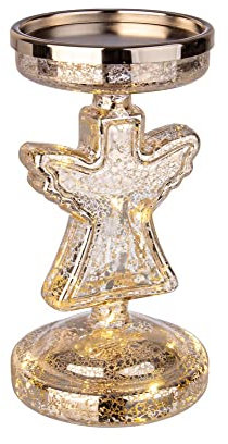 Porta Candela in Vetro di Natale Angelo Illuminata a Led Decorazione Natalizia