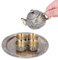 Service à Thé en Alliage de Zinc, avec Théière 4 Tasses et 1 Plateau à Thé Théière Chinoise Kung Fu Service à Thé Poignée Style Oriental Pour Amateur de Thé/Femmes/Hommes