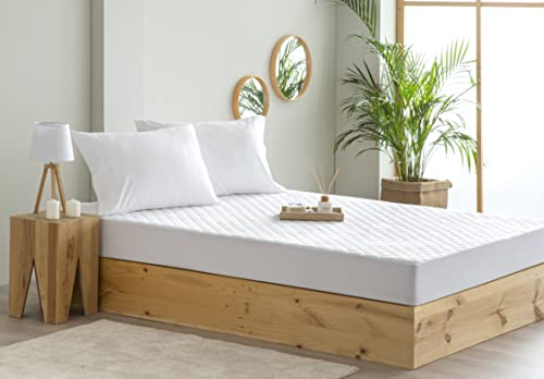Todocama – Protector de colchón Acolchado antiácaros con Membrana Transpirable e Impermeable y Tratamiento Sanitario. (Cama 80 x 190/200 cm) Blanco