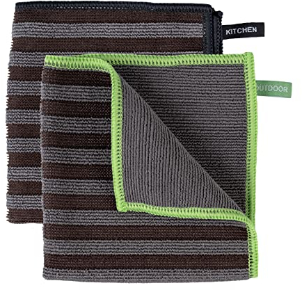 WENKO Mikrofasertuch Migro, 2er Set schnelltrocknendes Spültuch mit zwei verschiedenen Seiten für sanfte und starke Reinigung, gründliche Reinigung nur mit Wasser, 30x30 cm, Grau/Schwarz, 55032100