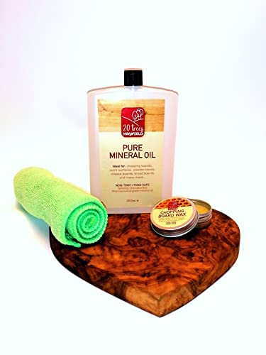 Twenty Trees Hayfield Chopping Board Oil (250ml) | Food Grade Mineral Oil to Protect and Restore | Use on Wood Cutting Boards, Butcher Blocks and Countertops Includes 30G Wax and Microfibre Cloth