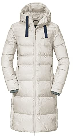 Schöffel Damen Down Coat Kenosha L, wind- und wasserabweisender Daunenmantel mit RDS-zertifizierten Federn, leichte Winter Wanderjacke mit Wärmekragen und Kapuze, whisper white, 40