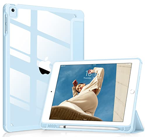 VIKESI für iPad 6./5. Generation 9,7-Zoll-Hülle (2018/2017), iPad Air 2 & 1 (2014/2013) Hülle, Klare Rückseite, Smart Cover [Integrierter Stifthalter, Automatisches Sleep/Wake] - Eisblau