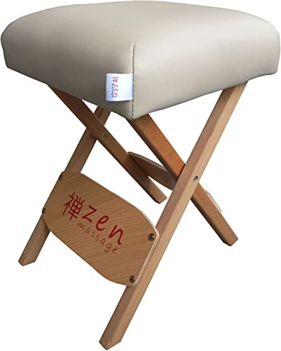 Zen tragbarer Klapphocker faltbar aus Holz 48 x 33 x 33 cm vielseitige Hocker ideal als Massage Zubehör Falthocker, Friseurhocker, Kosmetikhocker, Arzthocker - Klappstuhl geplostert & bequem (Cremé)