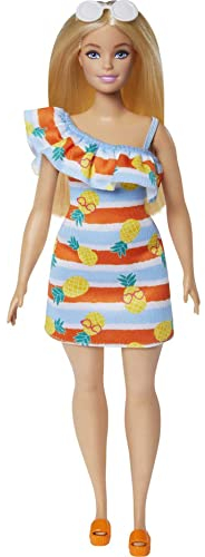 Barbie-Puppe, liebt den Ozean Serie, blonden Haaren, Ananas Kleid, weiße Sonnenbrille, orange Sandalen, inkl Puppe, Geschenk für Kinder 3 Jahre und älter,HLP92