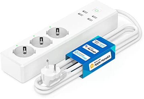 Meross Regleta Inteligente WiFi, Enchufe Múltiple de 3 Tomas+4 Puerto USB, 1,8 Metro, Compatible con Alexa y Google Home, Control Remoto por App, 16A, 3840W