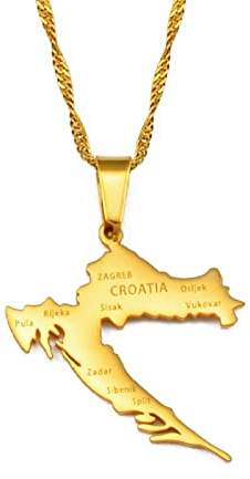 Kroatische Karte Halskette Für Männer Und Frauen, Kroatische Karte Halskette Mit Stadtnamen Pullover Schlüsselbeinkette Halsbekleidung, Ethnisches Symbol Halsbekleidung Anhänger, Gold, 60 cm Kette