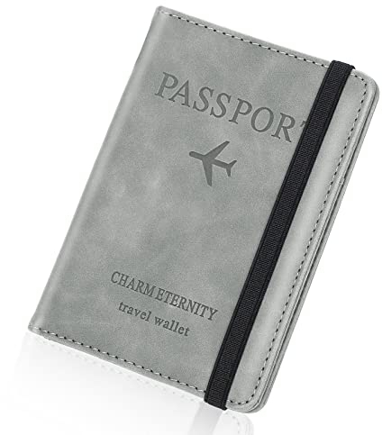 Larkumio Porta Passaporto, Custodia Passaporto con Blocco RFID, Pelle PU Portadocumenti Uomo Donna da Viaggio per Accessori da Viaggio (Grigio)