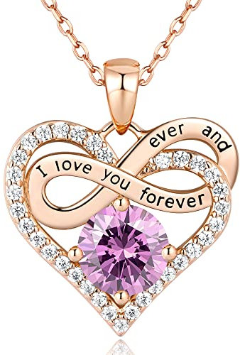Jewlpire Infinity Heart Necklace for Women Girls with 925 Sterling Silver Chain, CZ Diamond Rose Gold Necklaces for Women, Christmas, Valentines, Birthday, Gift for Women Wife-Pink