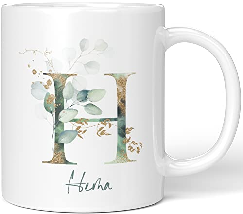 JUNIWORDS Tasse, Hema, Name Anfangsbuchstabe Initial Alphabet Floral Buchstabe H Monogramm Motiv, Weiß (5451863)